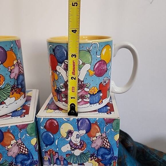 Set Of 2 Vtg 1996 Flowers Inc Mugs Party Animals Pig Bunny Cat Balloons With... - Picture 6 of 7